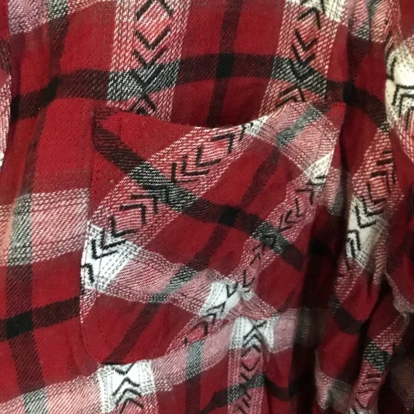 NWT Olive+Oak Women’s Boho Flannel & Plaid Fringe Button Down Cotton Top - Picture 12 of 15